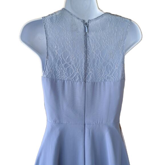 NEW AZAZIE Vina Chiffon Lace A-line Dress Sz 0 Dusty Blue Bridesmaid Knee-length - Picture 11 of 13